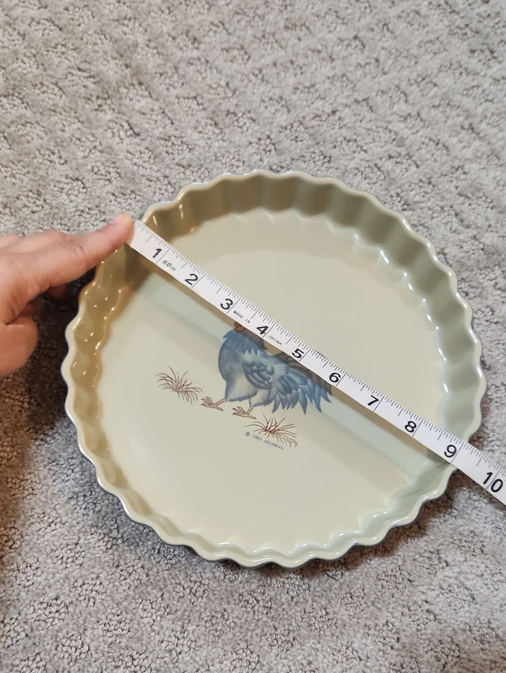 Vintage 1983 Jacaman Pie Dish Rooster Chicken Blue & Red